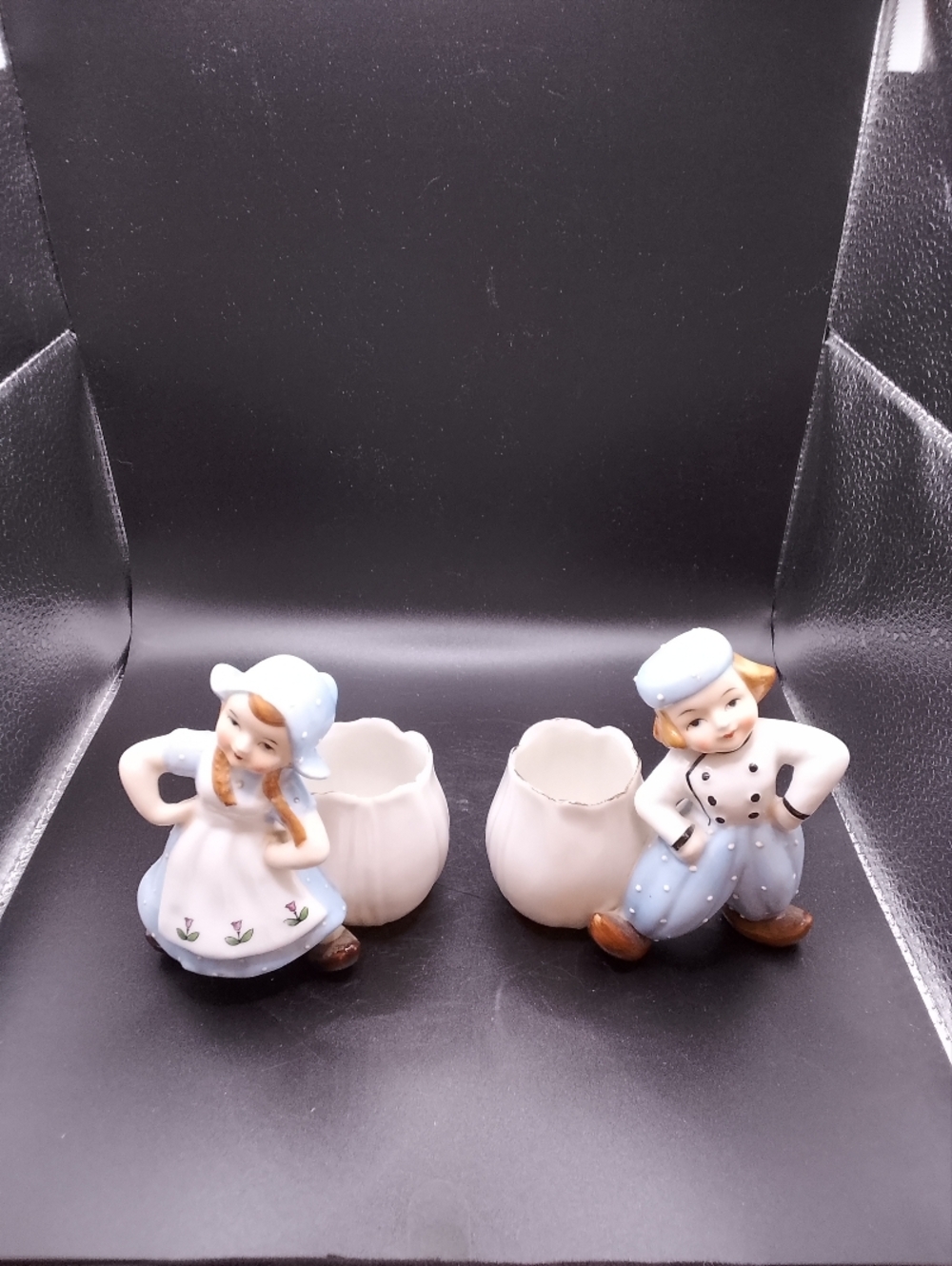 Vintage Dutch Girl and Boy Vases Planters Match Toothpick Holders